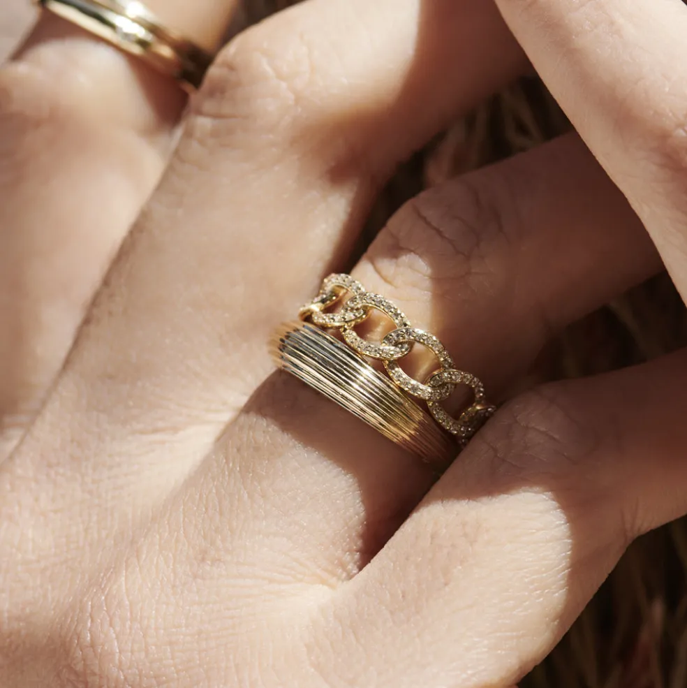 14k Unique Multi Lined 5MM Dome Gold Ring