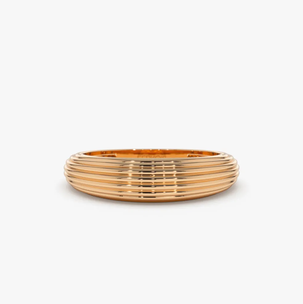14k Unique Multi Lined 5MM Dome Gold Ring