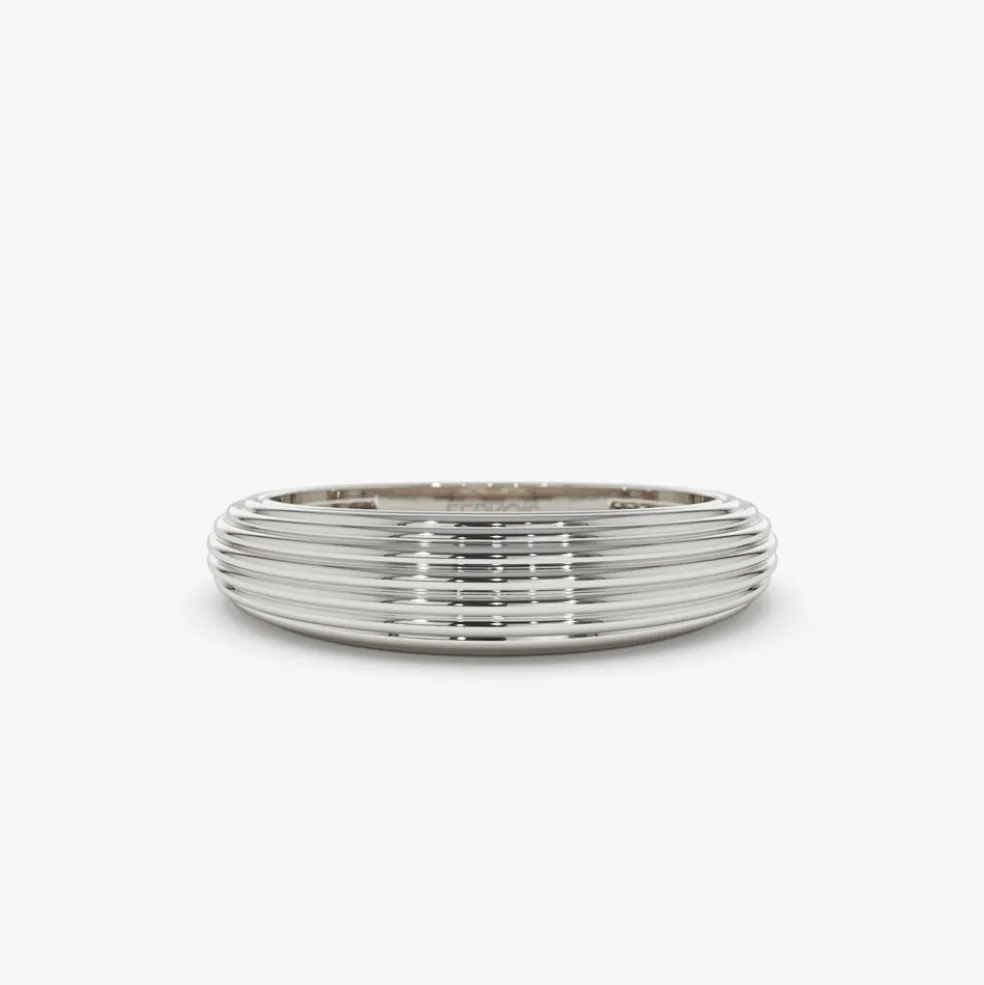 14k Unique Multi Lined 5MM Dome Gold Ring