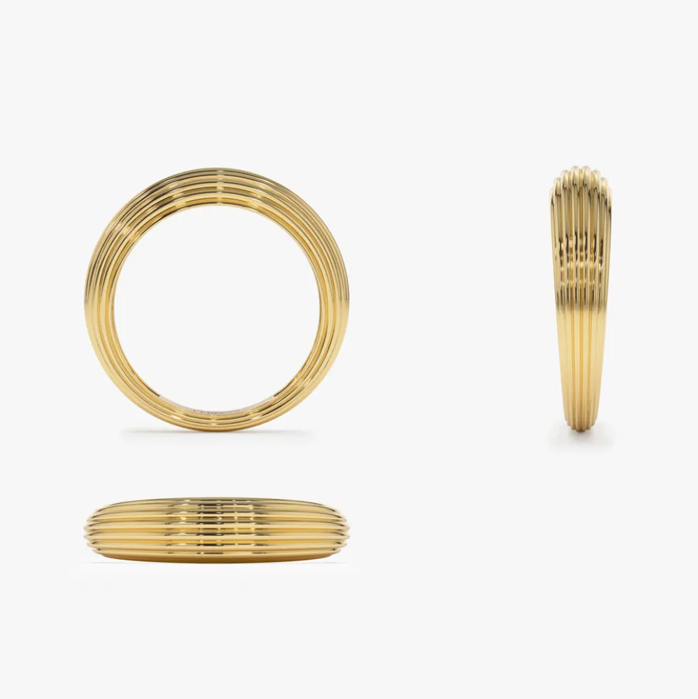 14k Unique Multi Lined 5MM Dome Gold Ring