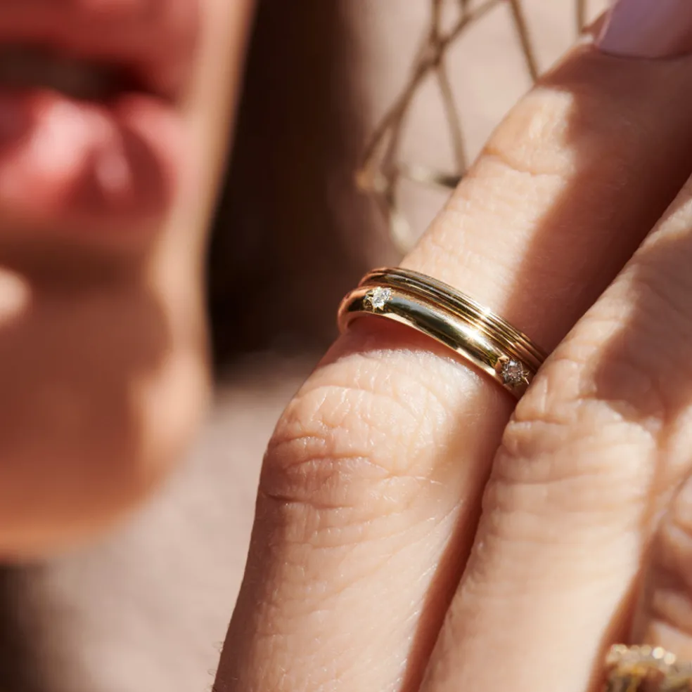 14k Unique Multi Lined 2MM Gold Ring