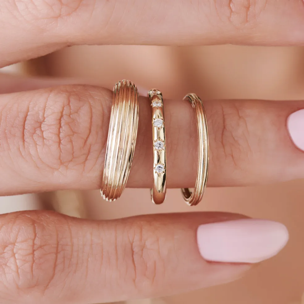14k Unique Multi Lined 2MM Gold Ring