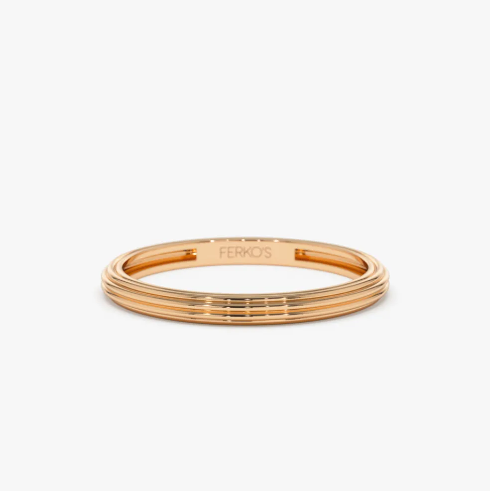 14k Unique Multi Lined 2MM Gold Ring