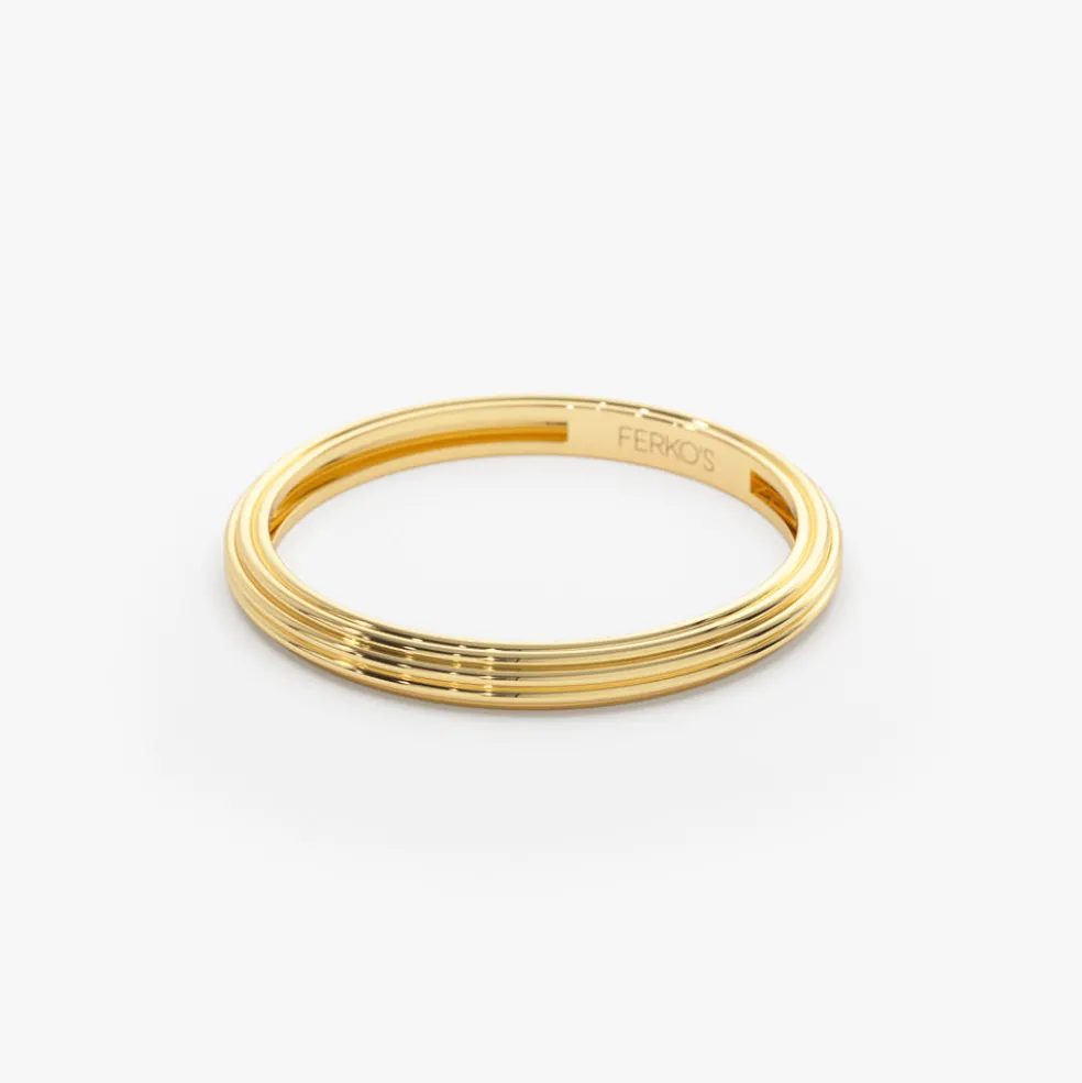 14k Unique Multi Lined 2MM Gold Ring