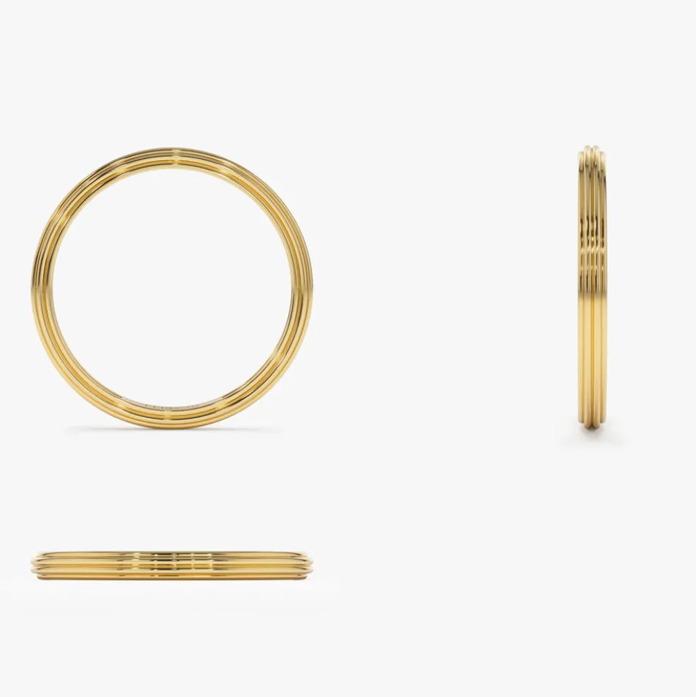 14k Unique Multi Lined 2MM Gold Ring