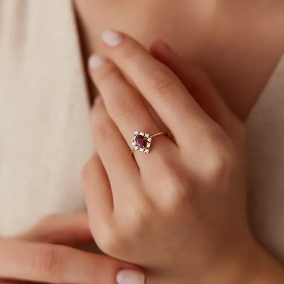 14K Unique Natural Ruby and Baguette Ring