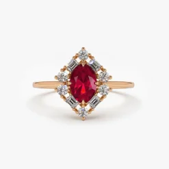 14K Unique Natural Ruby and Baguette Ring