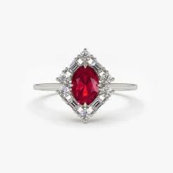 14K Unique Natural Ruby and Baguette Ring