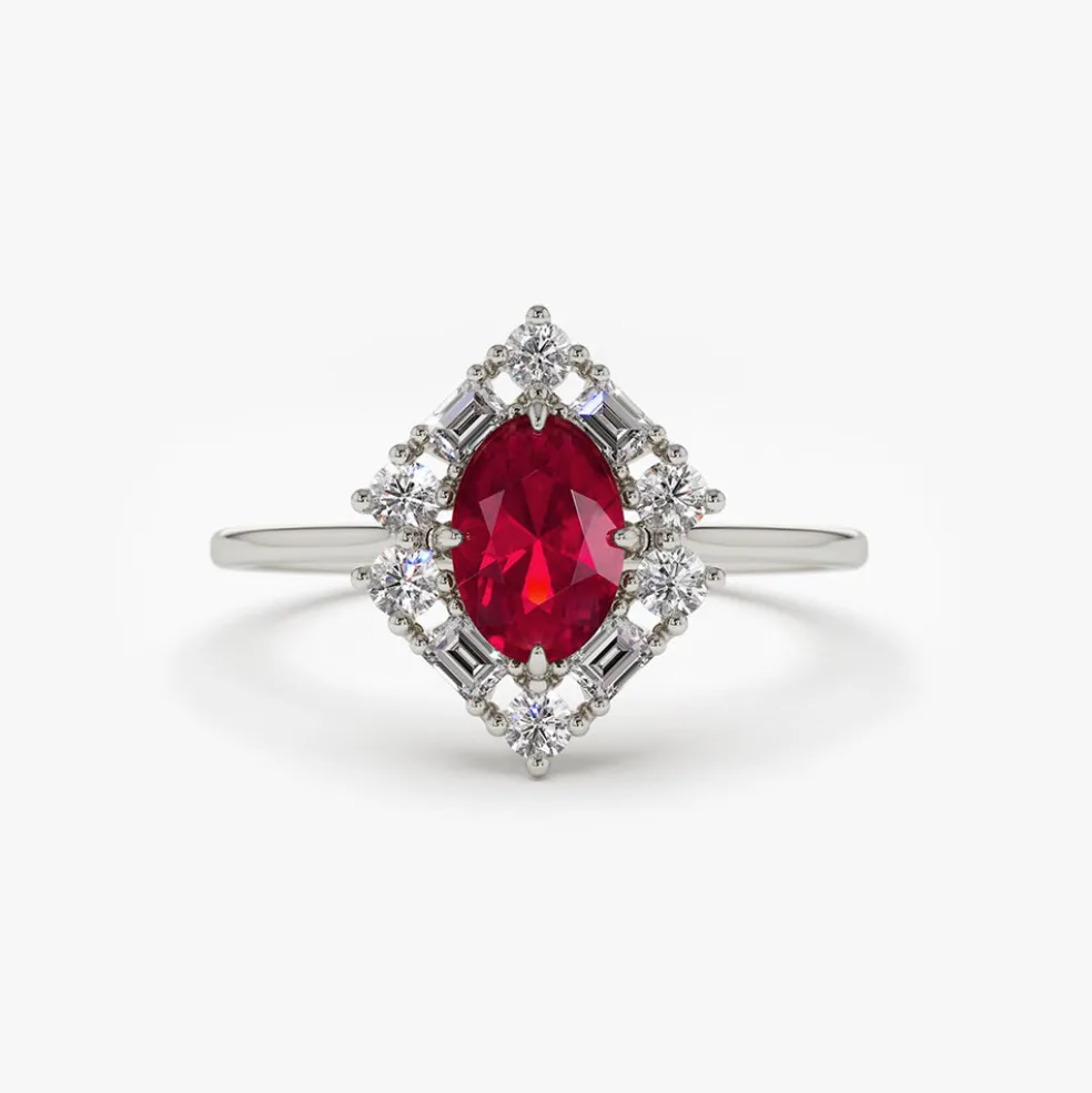 14K Unique Natural Ruby and Baguette Ring