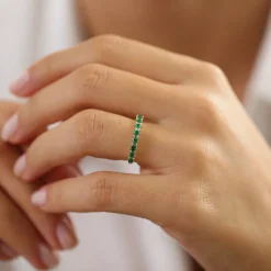 14k Unique Princess Cut Emerald and Baguette Diamond Ring