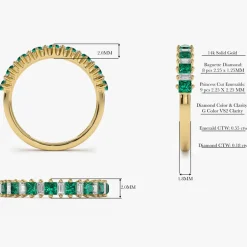 14k Unique Princess Cut Emerald and Baguette Diamond Ring