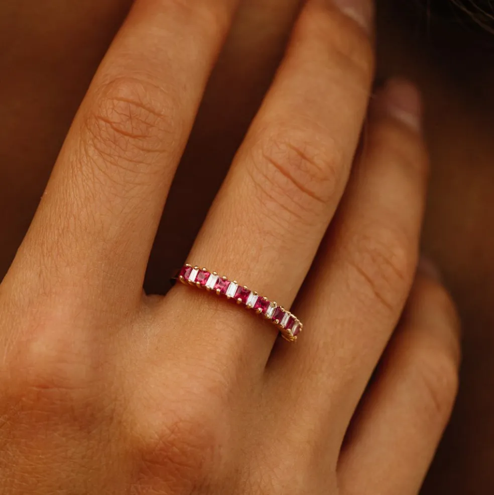 14k Unique Princess Cut Ruby and Baguette Diamond Ring