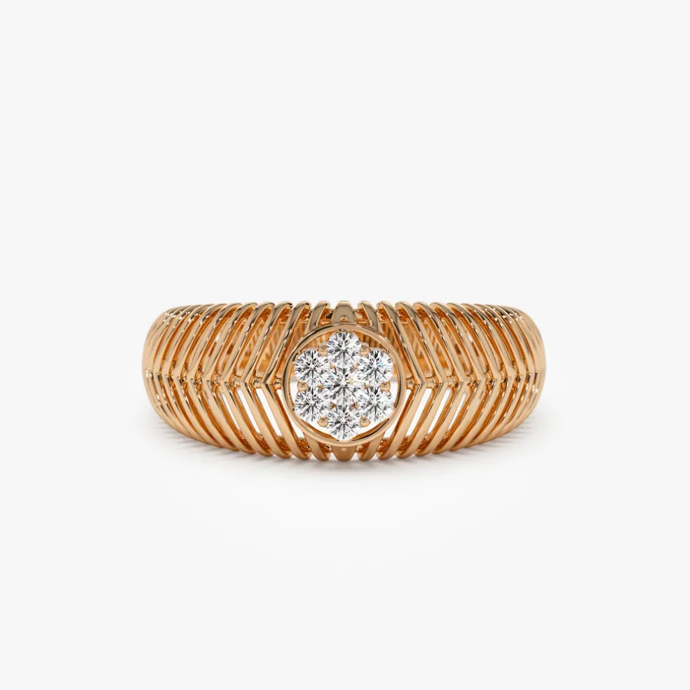 14k Unique Ribbed Illusion Setting Diamond Ring