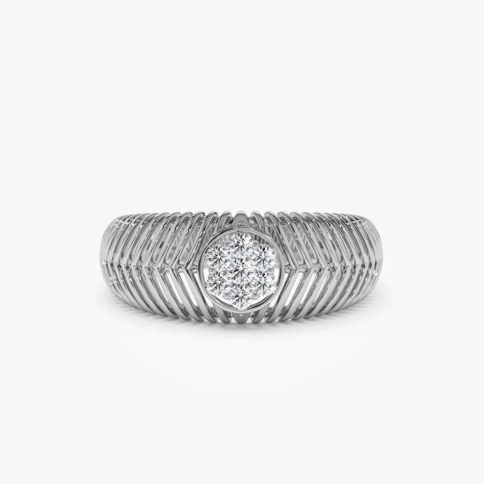 14k Unique Ribbed Illusion Setting Diamond Ring