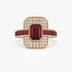 14k Unique Ruby and Diamond Art Deco Ring