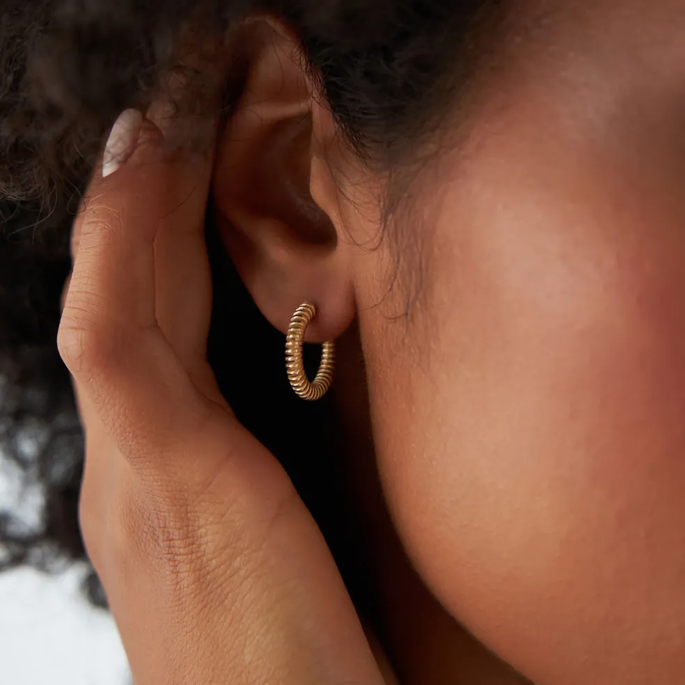 14k Unique Spiral C-Hoop Earring