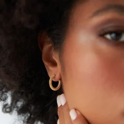 14k Unique Spiral C-Hoop Earring