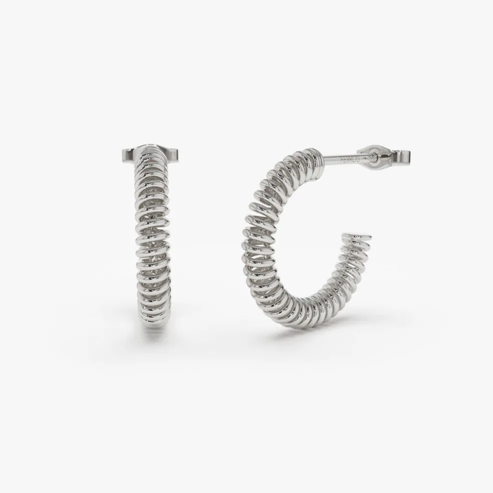 14k Unique Spiral C-Hoop Earring