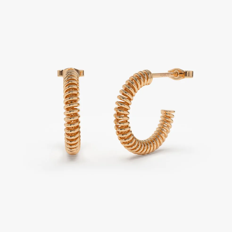 14k Unique Spiral C-Hoop Earring