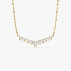 14k V Prong Chevron Diamond Necklace