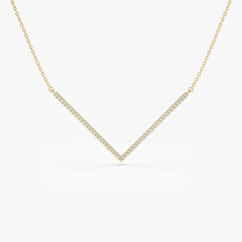 14K V Shaped Diamond Chevron Necklace