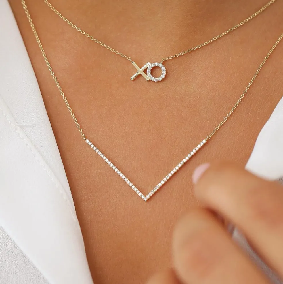 14K V Shaped Diamond Chevron Necklace