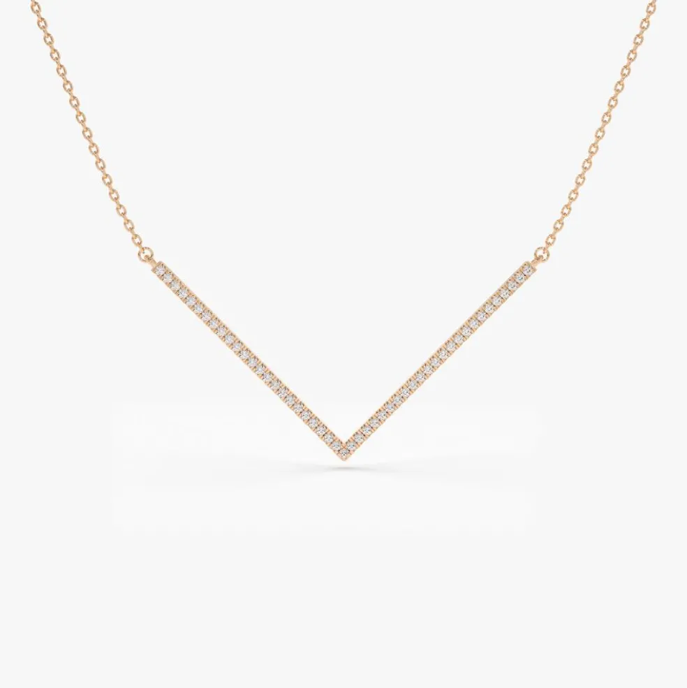 14K V Shaped Diamond Chevron Necklace