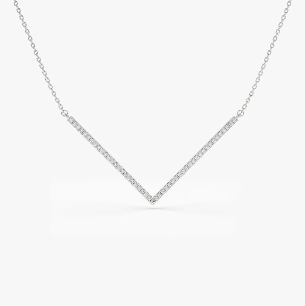 14K V Shaped Diamond Chevron Necklace