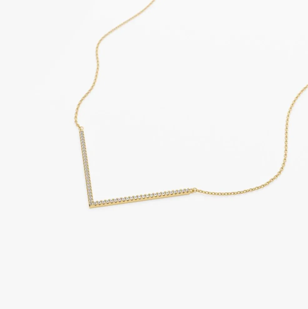 14K V Shaped Diamond Chevron Necklace