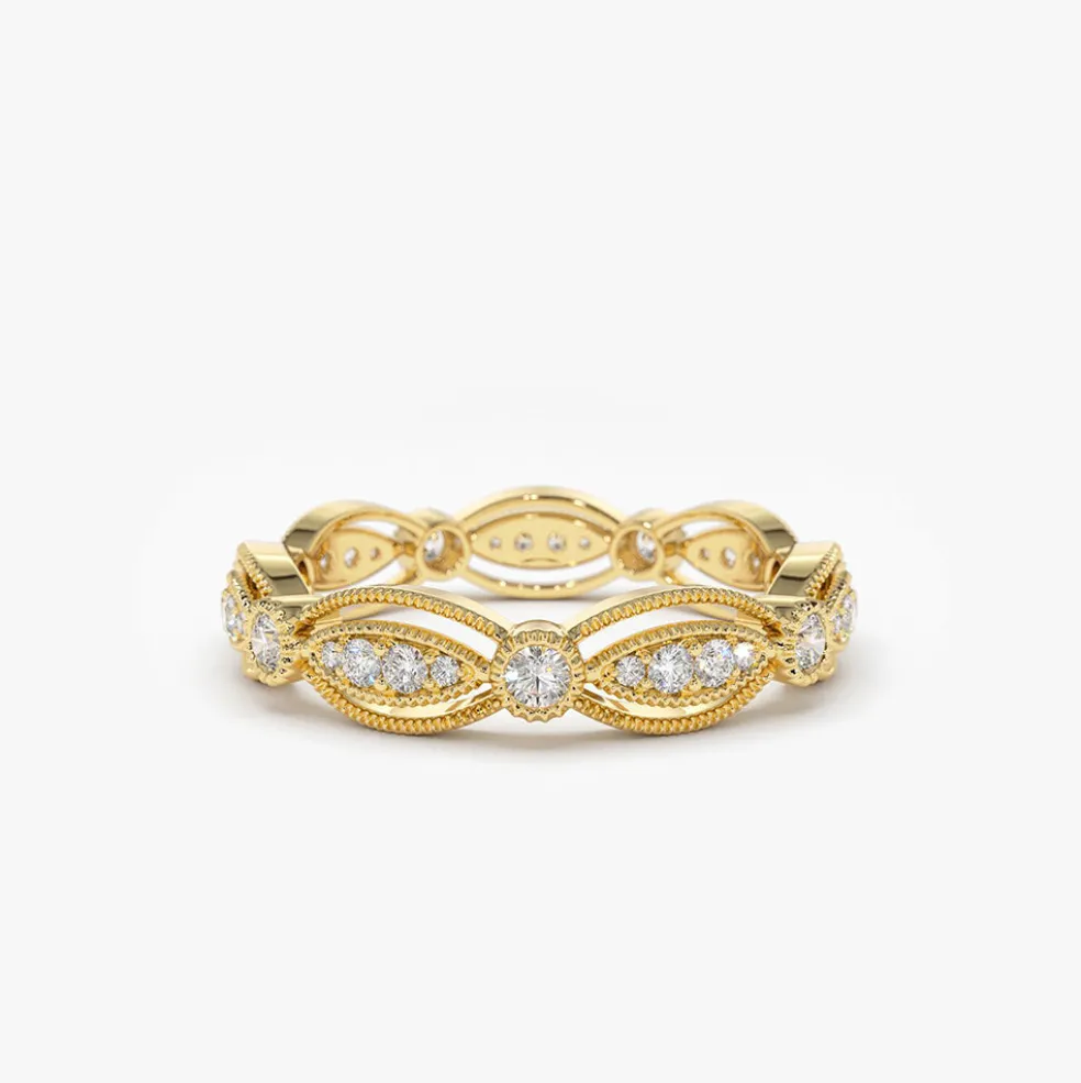 14K Vintage Art Deco Diamond Eternity Wedding Ring