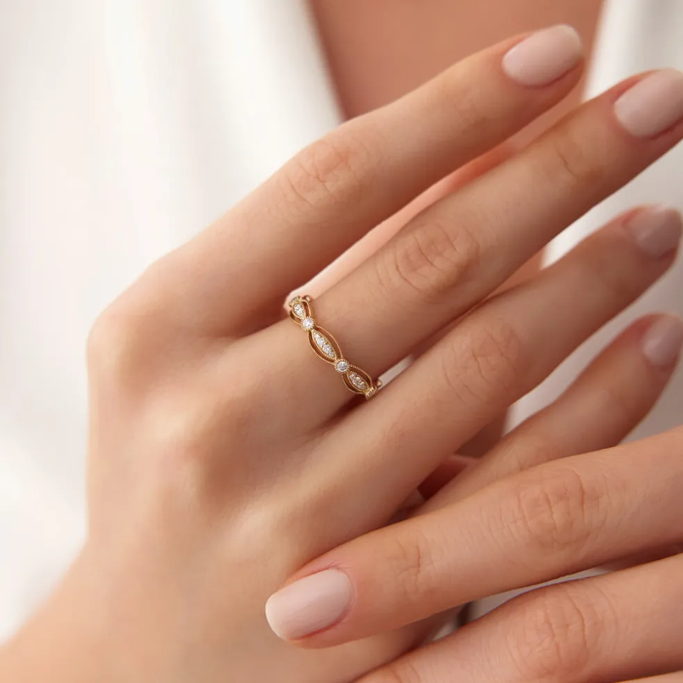 14K Vintage Art Deco Diamond Eternity Wedding Ring
