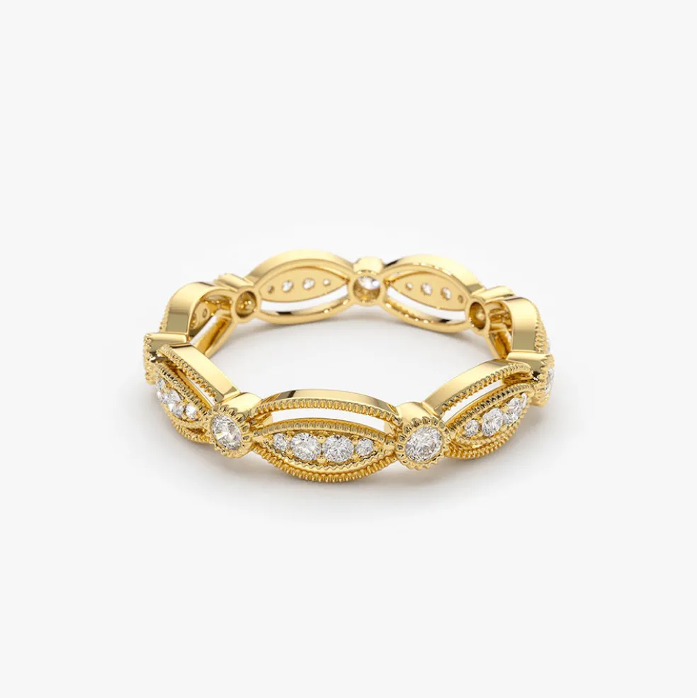 14K Vintage Art Deco Diamond Eternity Wedding Ring