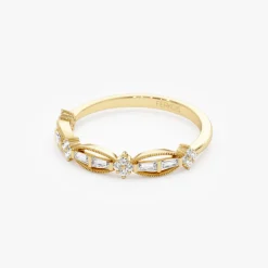 14k Vintage Inspired Baguette Diamond Wedding RIng