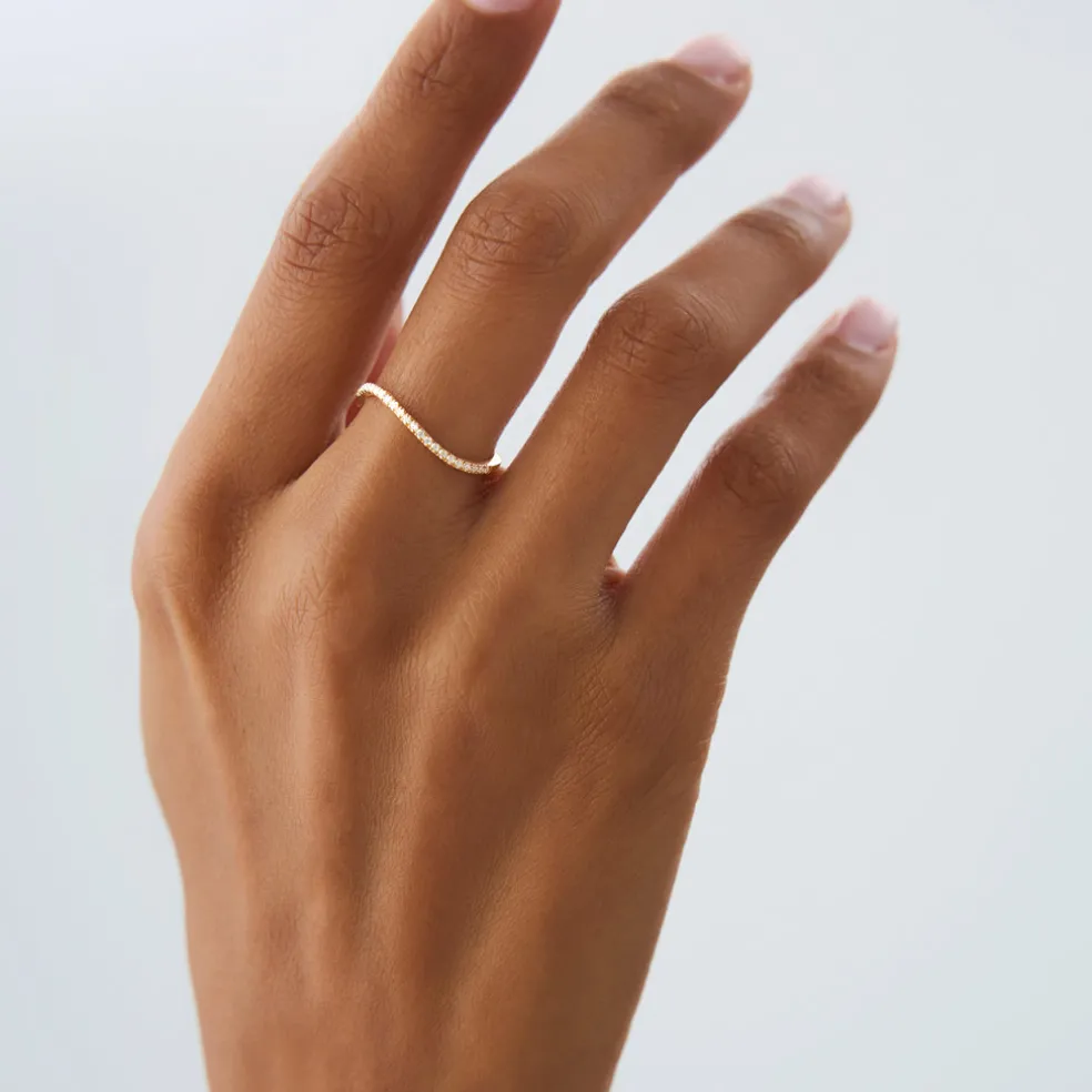 14k Waive Design Micro Pave Diamond Ring