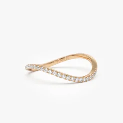 14k Waive Design Micro Pave Diamond Ring