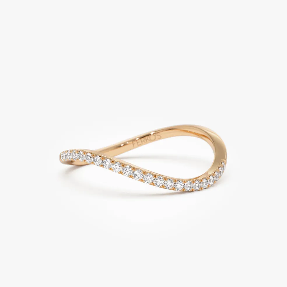 14k Waive Design Micro Pave Diamond Ring