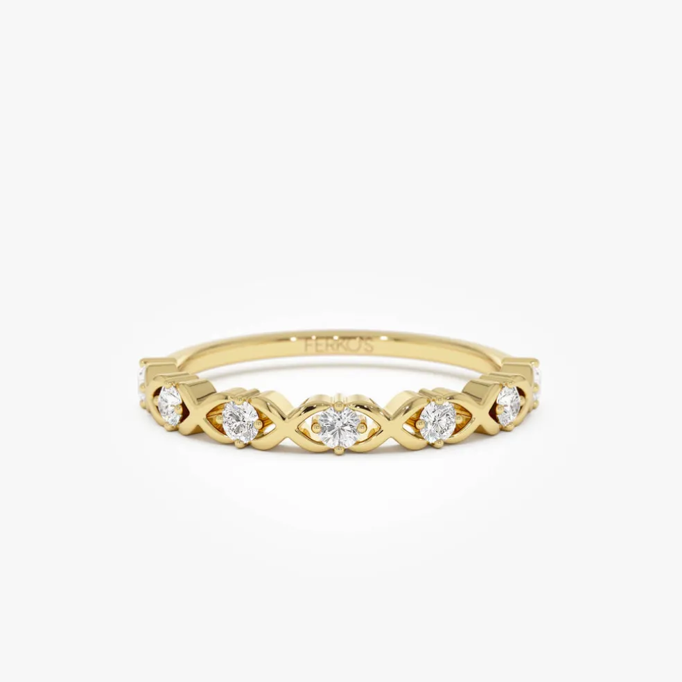 14k X O Design Diamond Wedding RIng
