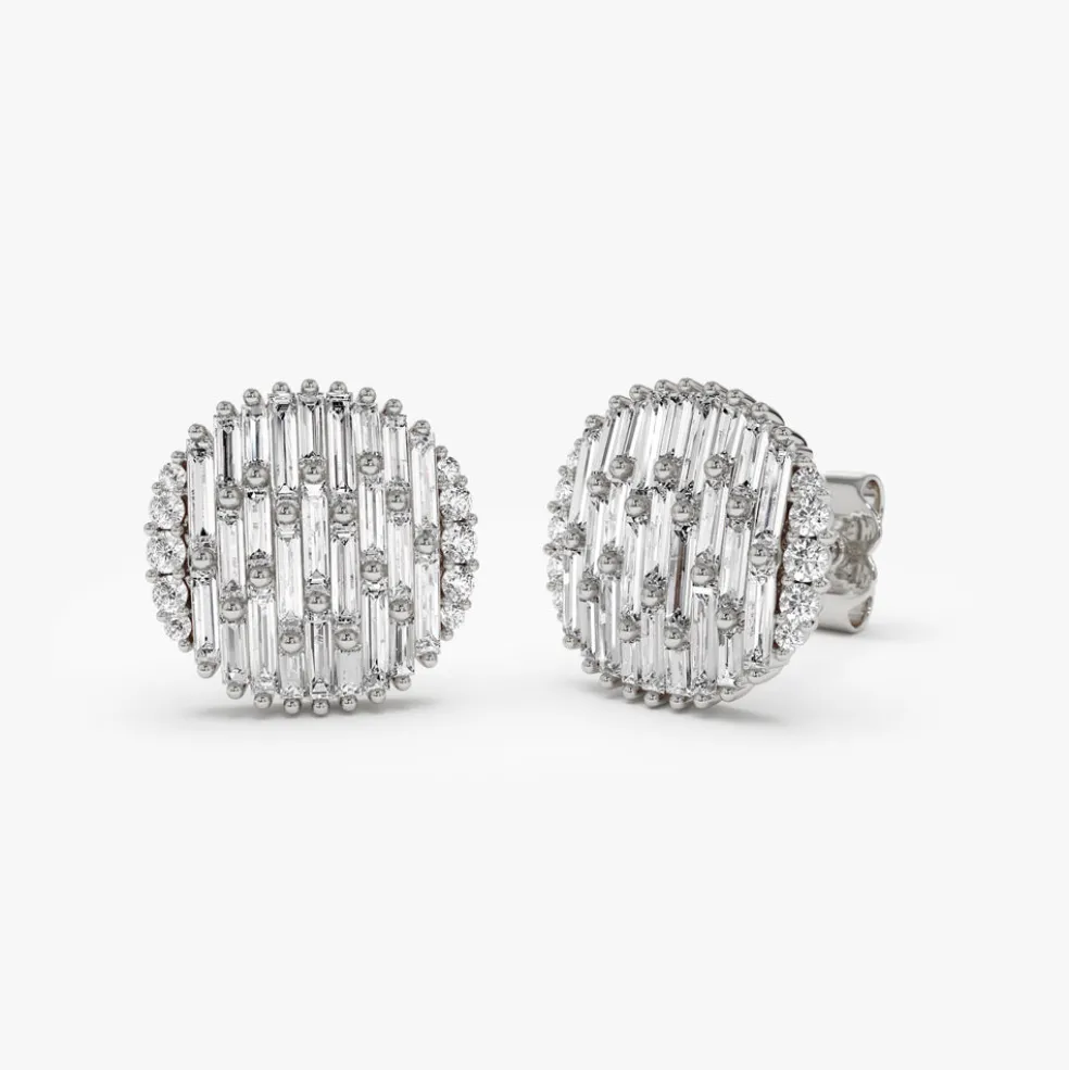 14kBaguette Diamond Needle Cut Statement Earrings