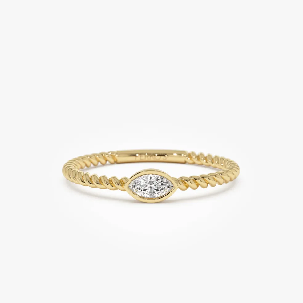 14kt Bezel Marquise Diamond Rope ring