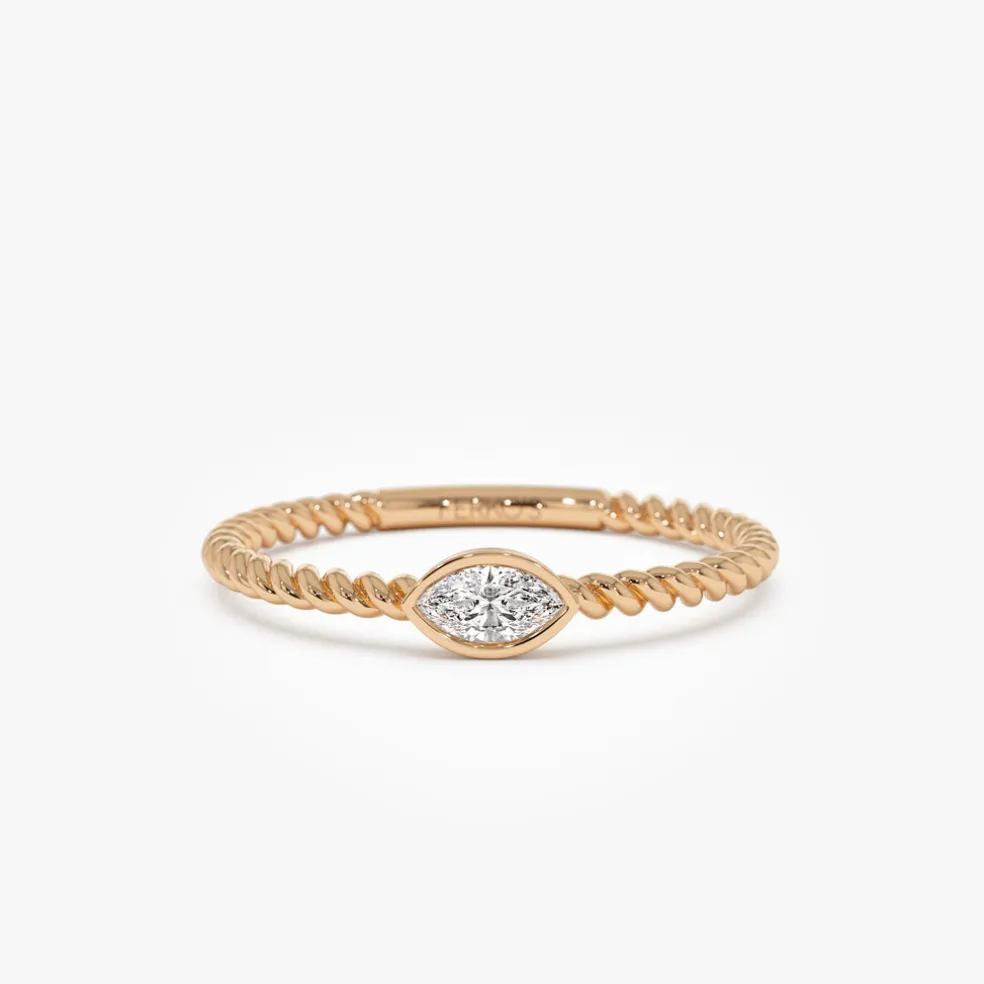 14kt Bezel Marquise Diamond Rope ring