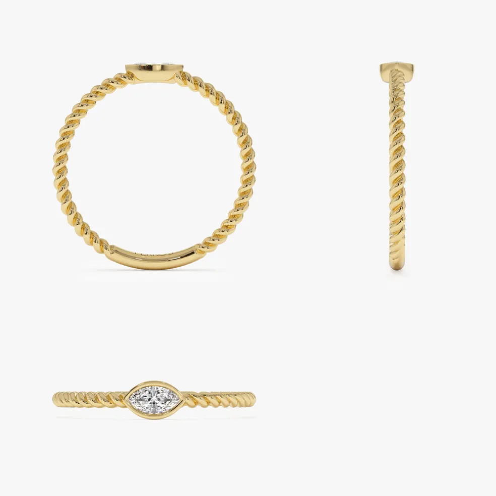 14kt Bezel Marquise Diamond Rope ring