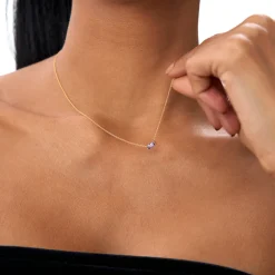 14Kt Gold Baguette Amethyst Dainty Birthstone Necklace