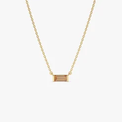 14Kt Gold Baguette Citrine Dainty Birthstone Necklace