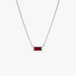 14Kt Gold Baguette Garnet Dainty Birthstone Necklace
