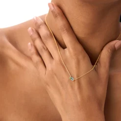 14Kt Gold Baguette London Blue Topaz Dainty Birthstone Necklace
