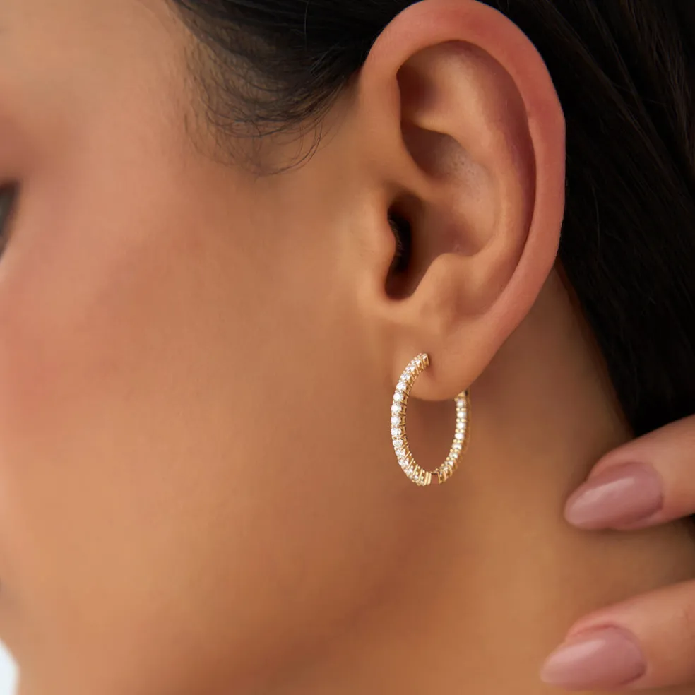14Kt 21.5MM Inside Out Diamond Hoops