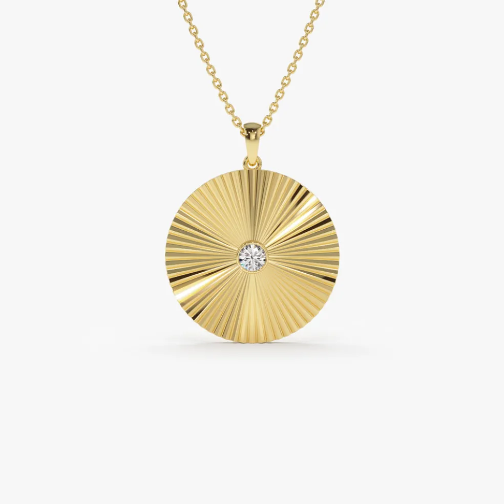 Large Diamond Disc Ray Necklace in 14K