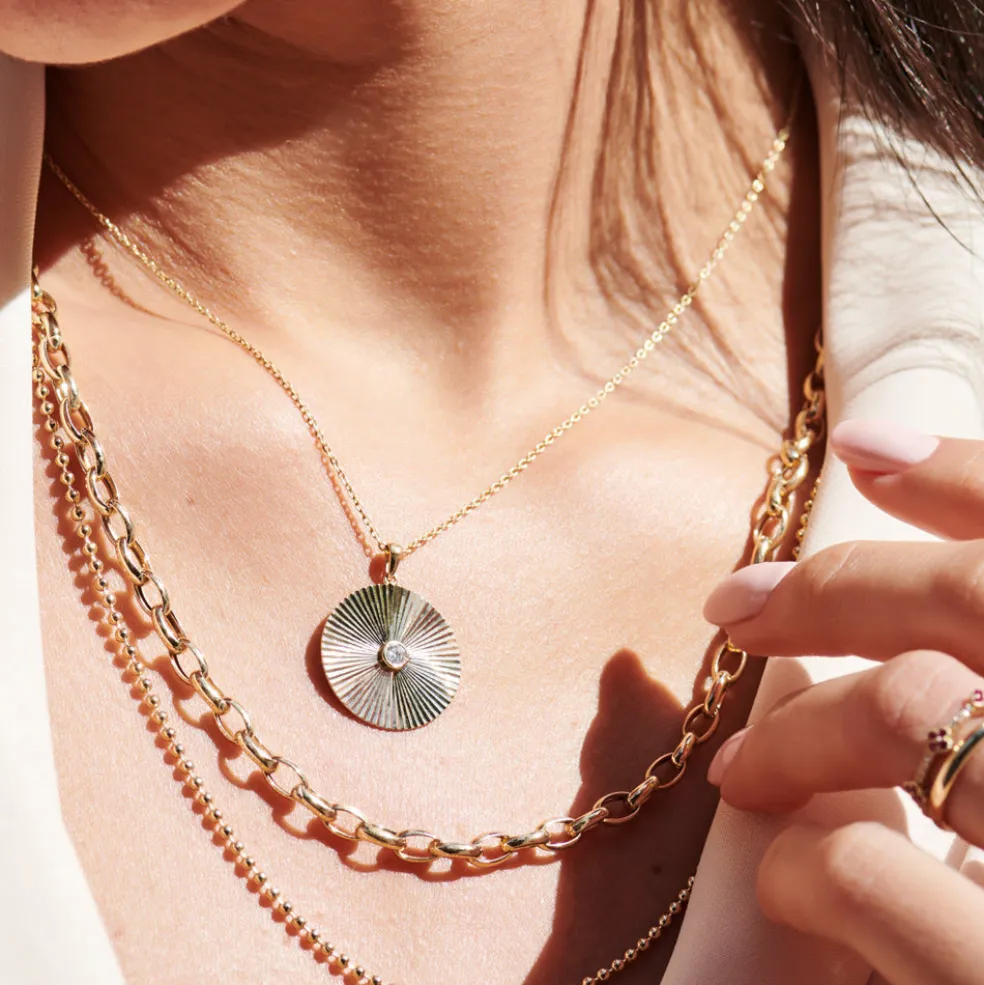 Large Diamond Disc Ray Necklace in 14K