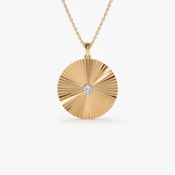 Large Diamond Disc Ray Necklace in 14K