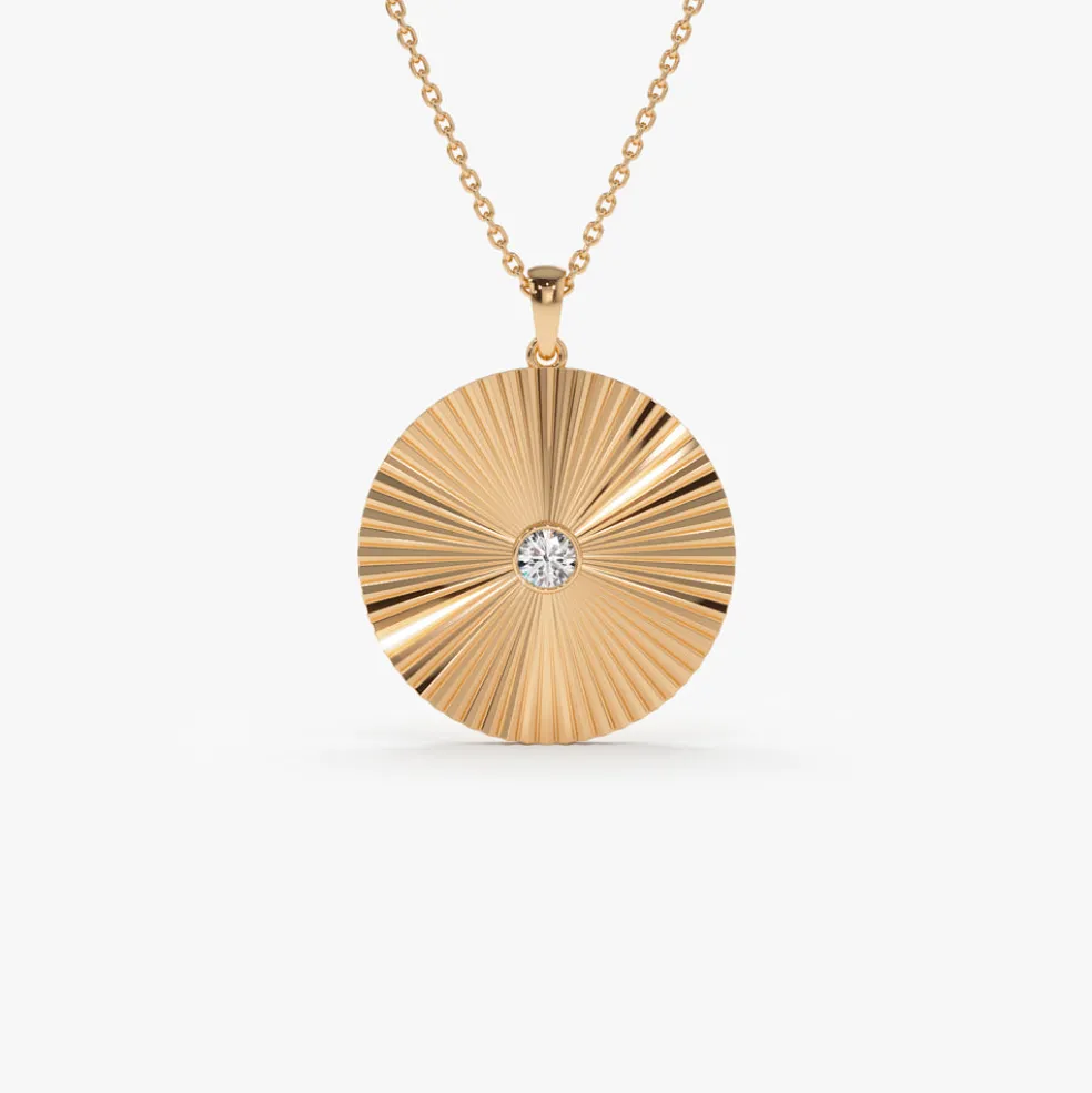 Large Diamond Disc Ray Necklace in 14K